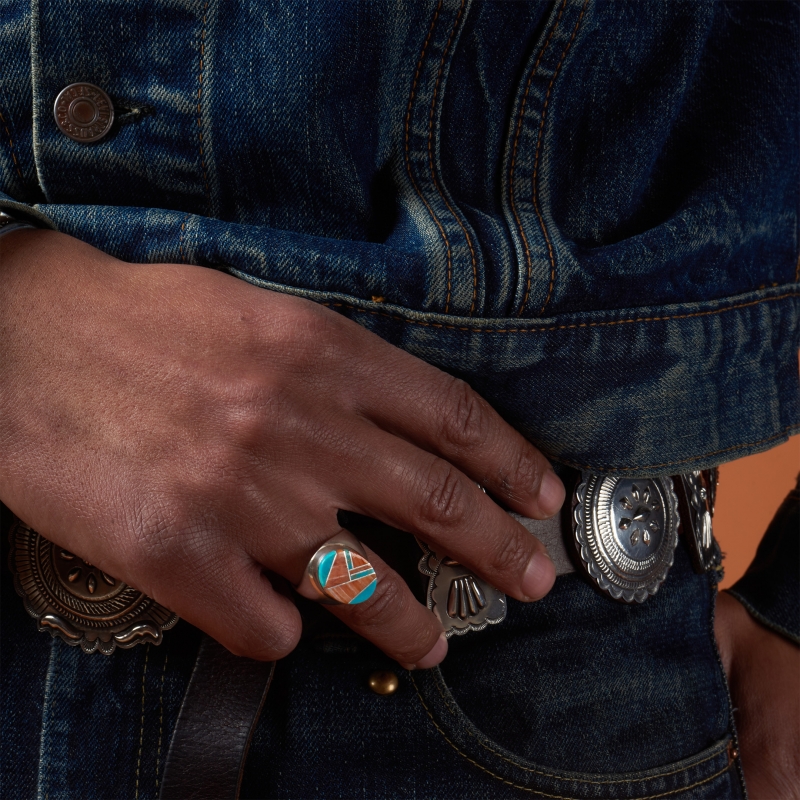 Bague turquoise et spondylus en argent massif BA167 - Harpo Paris