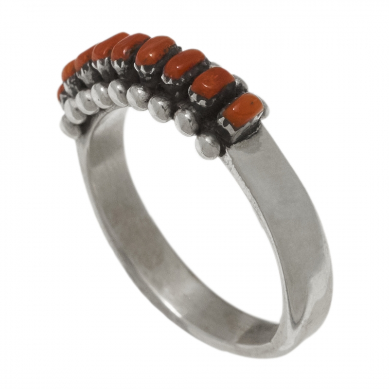 Ring in coral set sterling silver BA1601 - Harpo Paris