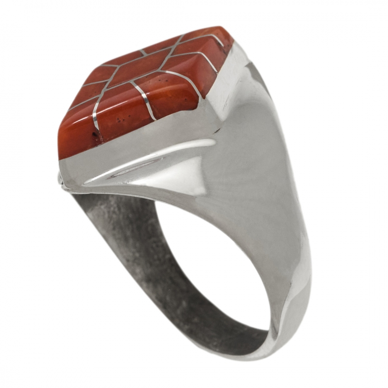 Ring set in sterling silver with inlay coral BA1608 - Harpo Paris