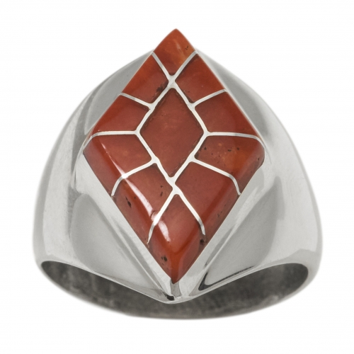 Ring set in sterling silver with inlay coral BA1608 - Harpo Paris