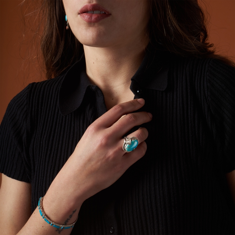 Bague turquoise sertie en argent massif BA1618 - Harpo Paris