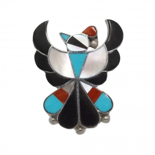 Broche pendentif Thunderbird BRO96  marqueterie et argent - Harpo Paris