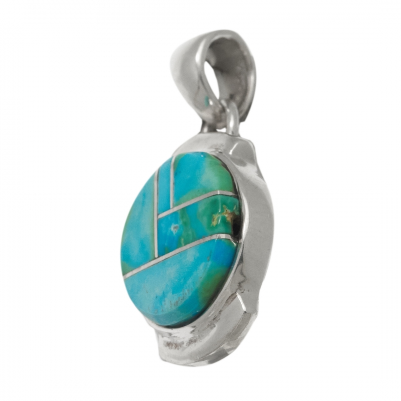 Pendentif Navajo en marqueterie de turquoise et argent PE574 - Harpo Paris