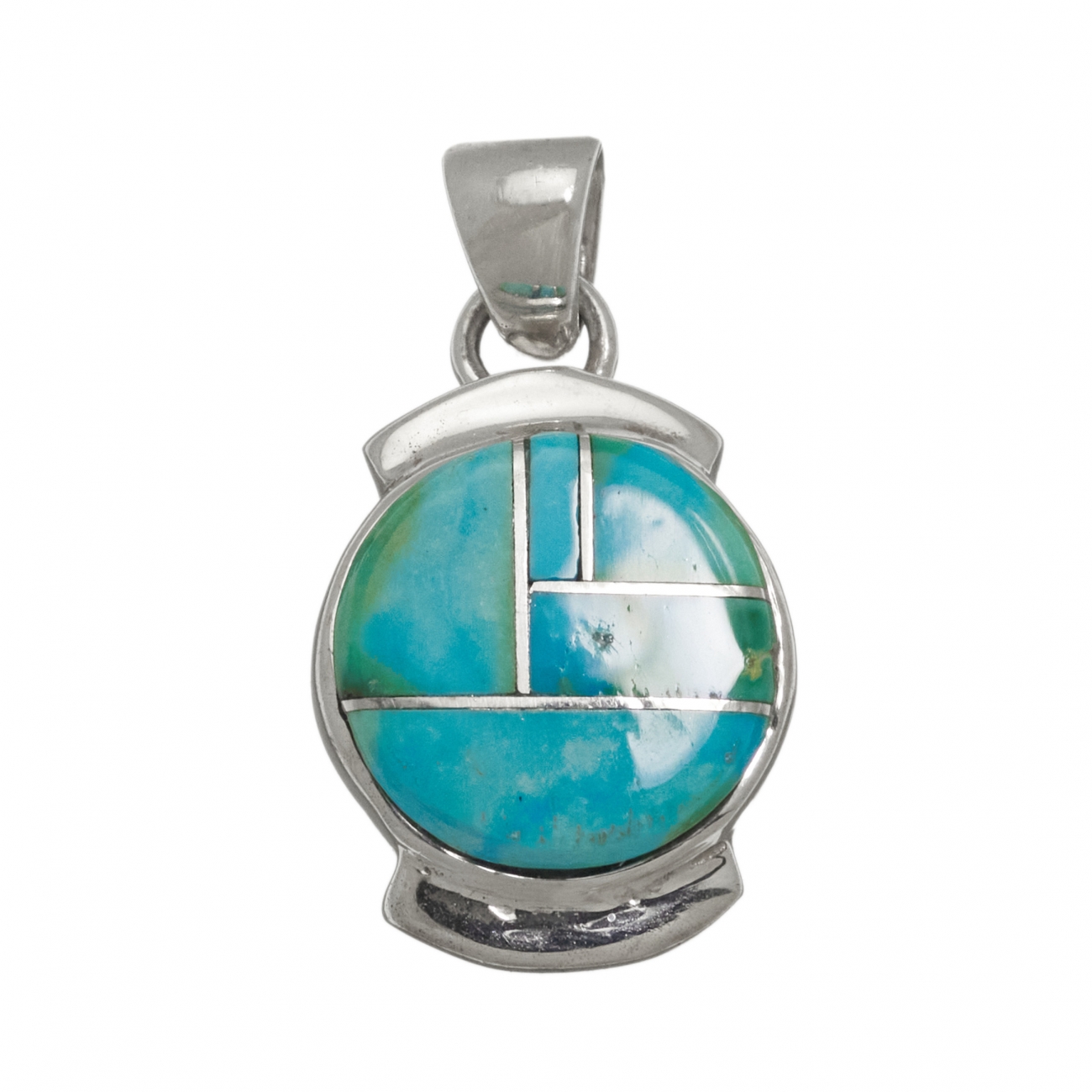 Pendentif Navajo en marqueterie de turquoise et argent PE574 - Harpo Paris