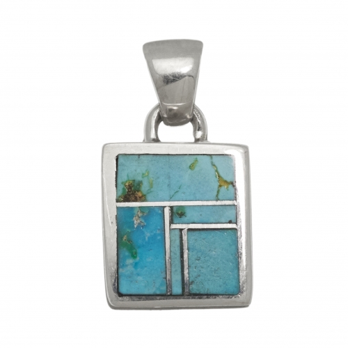 Pendentif Navajo en marqueterie de turquoise et argent PE572 - Harpo Paris