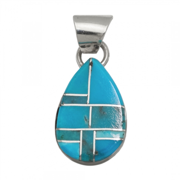 Pendentif Navajo en marqueterie de turquoise et argent PE573 - Harpo Paris