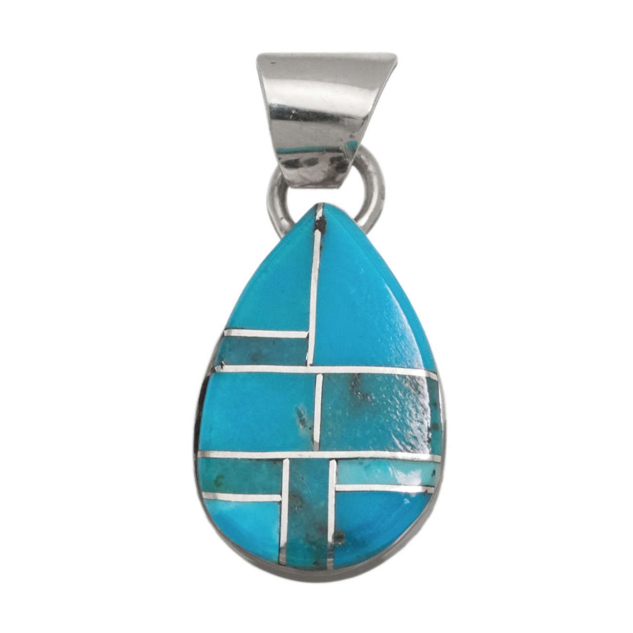 Pendentif Navajo en marqueterie de turquoise et argent PE573 - Harpo Paris