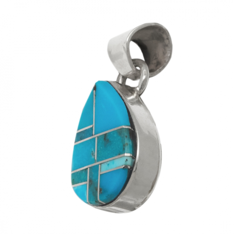 Pendentif Navajo en marqueterie de turquoise et argent PE573 - Harpo Paris