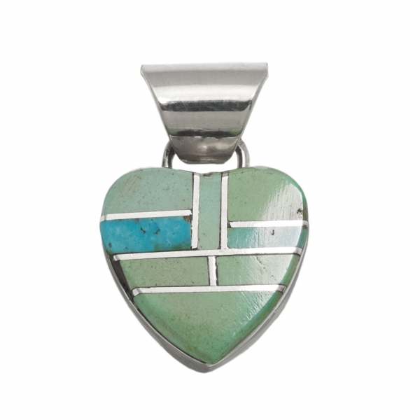 Pendentif Navajo en marqueterie de turquoise et argent PE575 - Harpo Paris