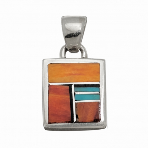 Pendentif Navajo en marqueterie de turquoise et argent PE571 - Harpo Paris