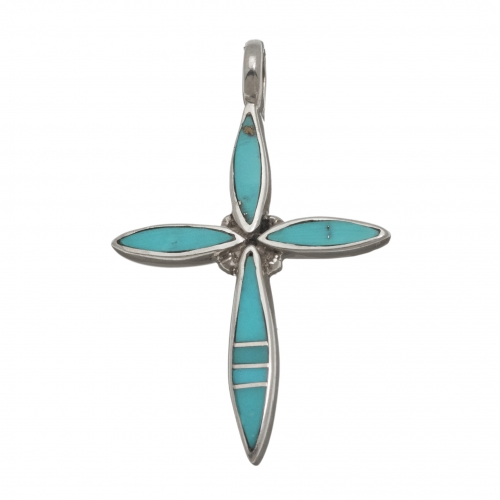 Pendentif Navajo en marqueterie de turquoise et argent PE577 - Harpo Paris