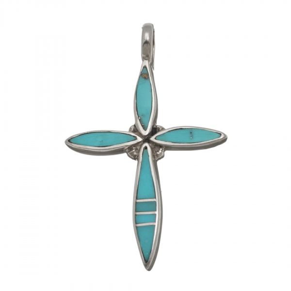 Pendentif Navajo en marqueterie de turquoise et argent PE577 - Harpo Paris