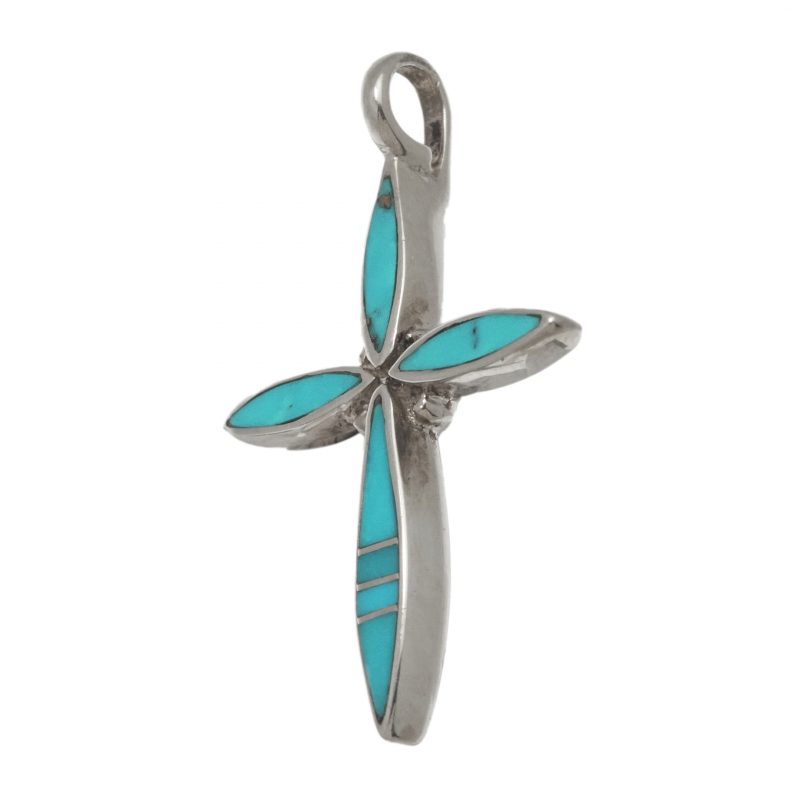 Pendentif Navajo en marqueterie de turquoise et argent PE577 - Harpo Paris