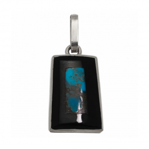 Pendentif en turquoise, jais et argent PE590 - Harpo Paris