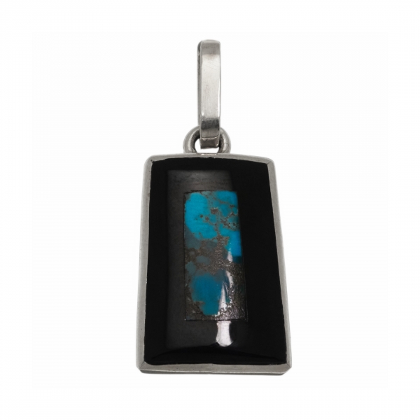 Pendentif en turquoise, jais et argent PE590 - Harpo Paris