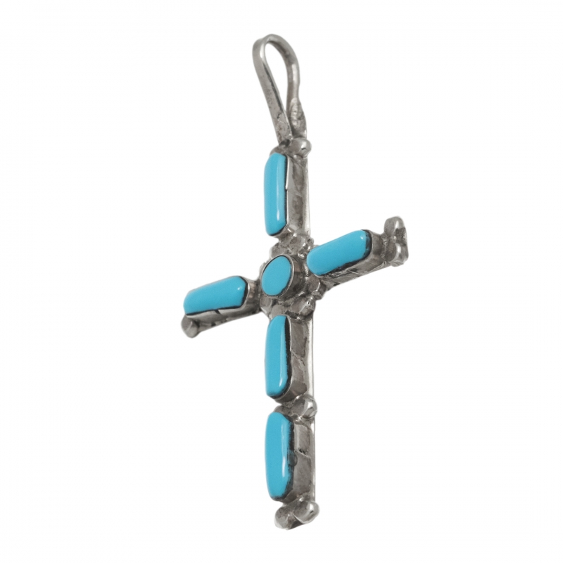 Cross Pendant turquoise set in silver PE576 - Harpo Paris