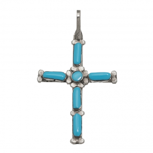 Pendentif Croix sertie de turquoises PE576 - Harpo Paris