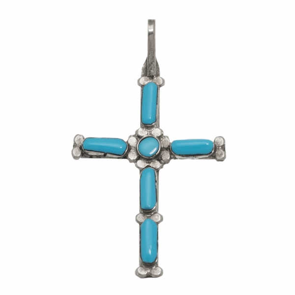 Cross Pendant turquoise set in silver PE576 - Harpo Paris