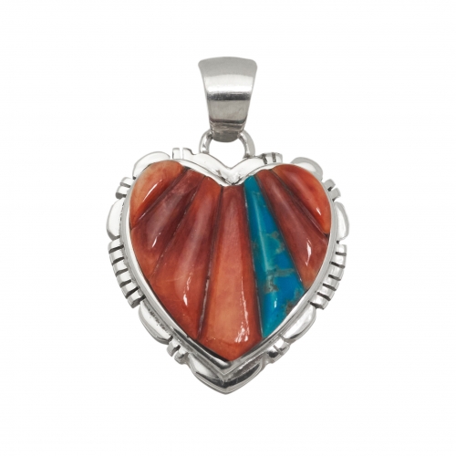 Pendentif Navajo en spondylus, turquoise et argent massif PE570 - Harpo Paris