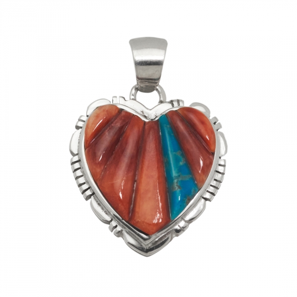 Pendentif Navajo en spondylus, turquoise et argent massif PE570 - Harpo Paris