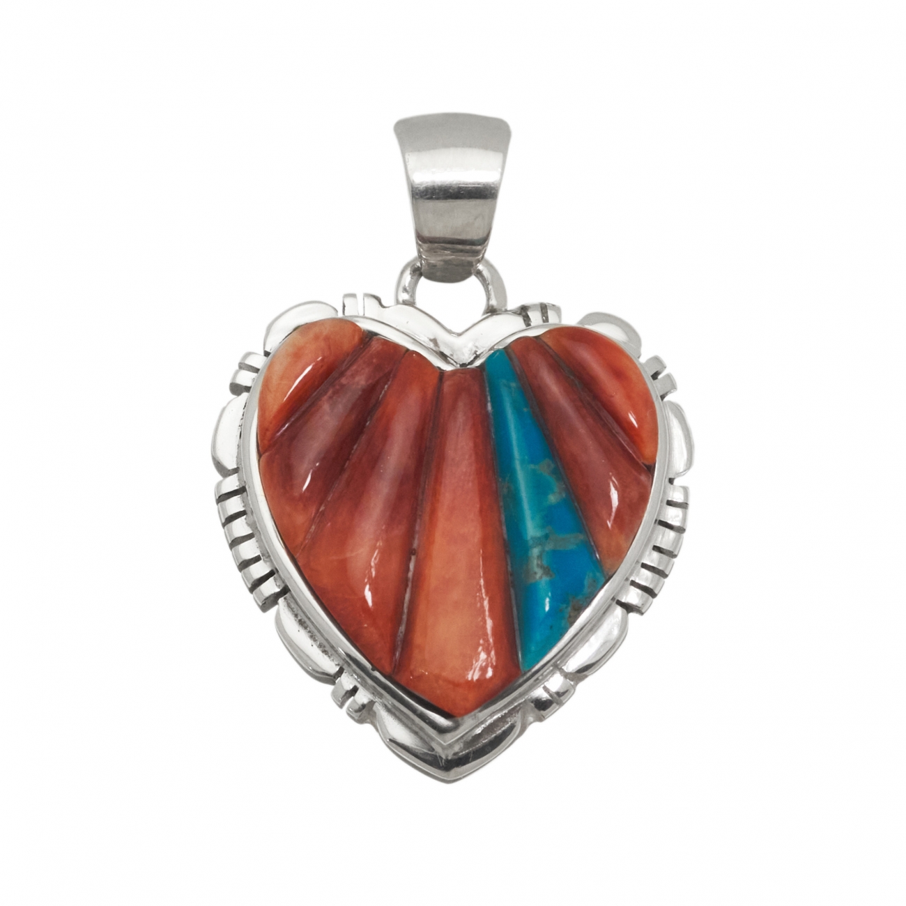 Pendentif Navajo en spondylus, turquoise et argent massif PE570 - Harpo Paris