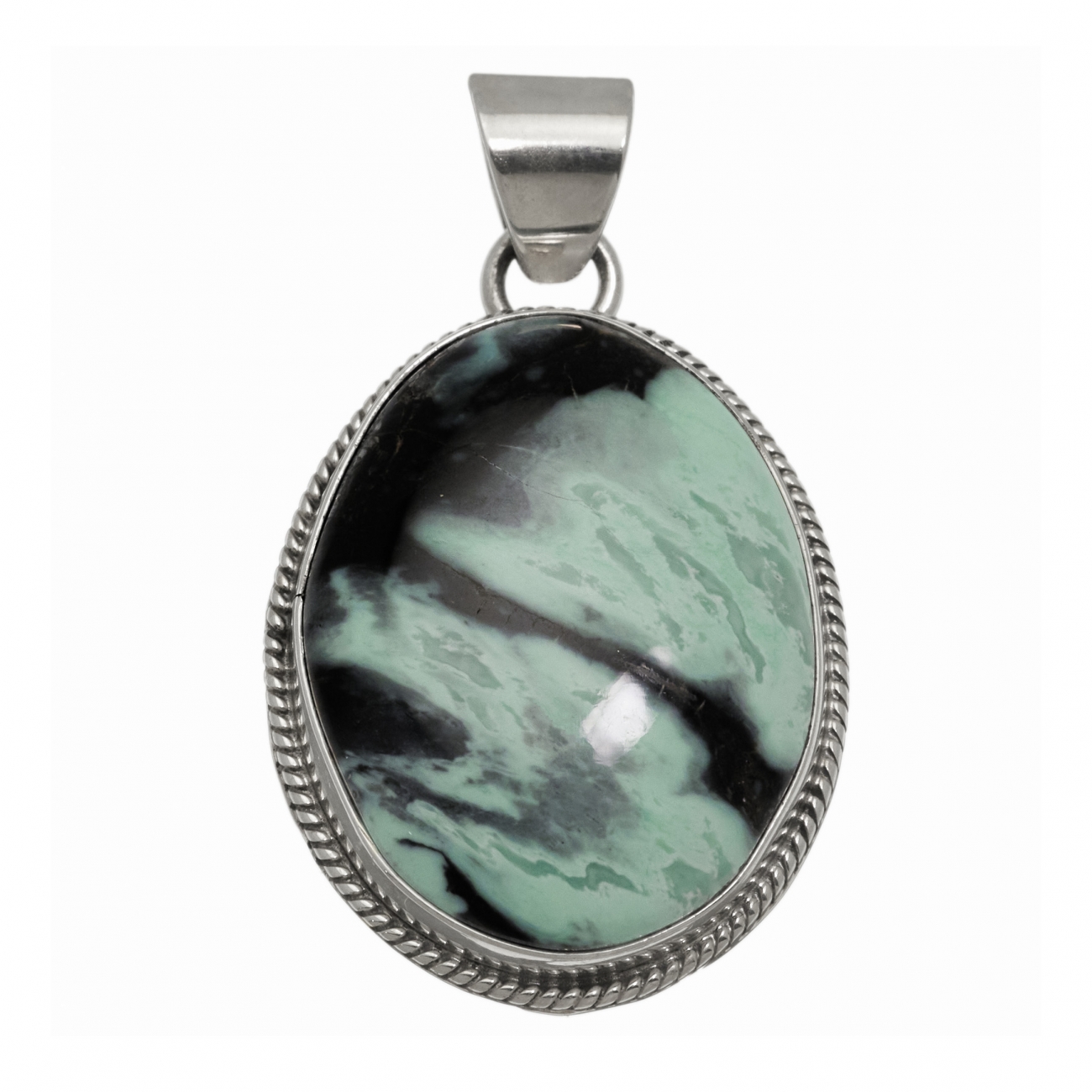 Pendentif Navajo en variscite et argent massif PE587 - Harpo Paris