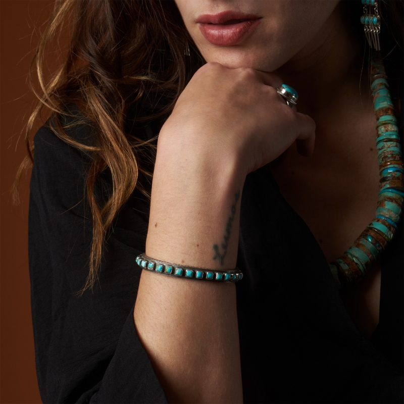 BR831 turquoises and mat silver bracelet  - Harpo Paris