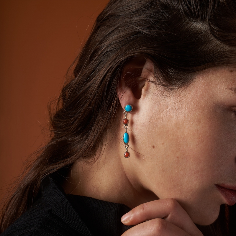 Earrings in turquoise and coral BO441 - Harpo Paris