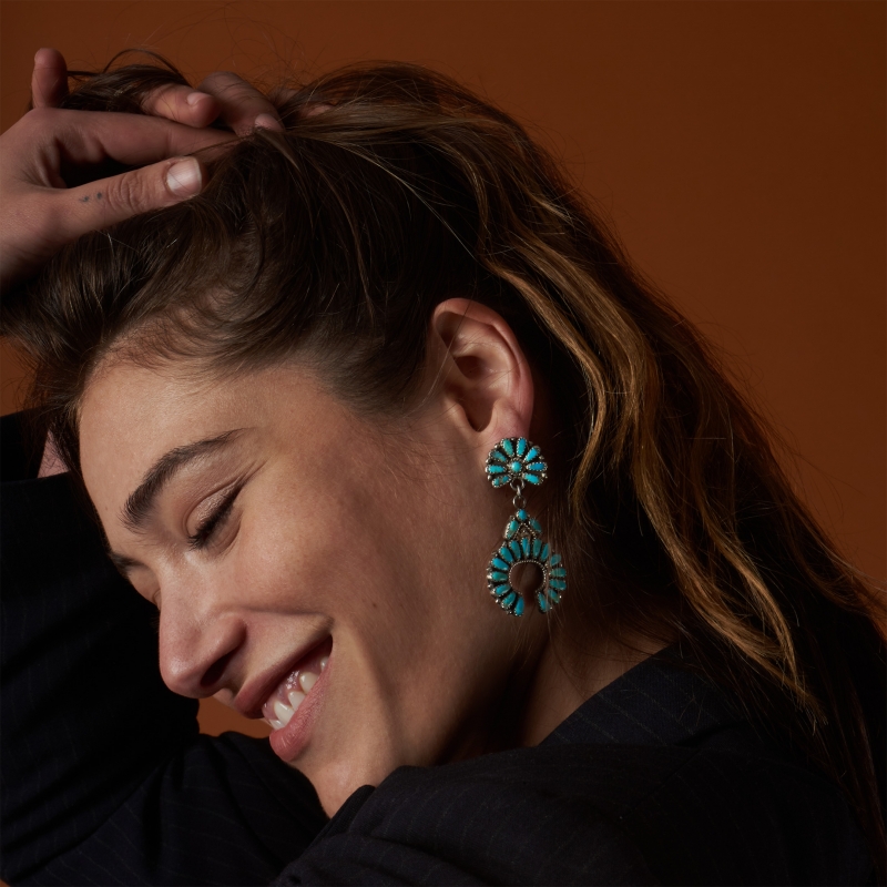 Zuni earrings in turquoise and silver BO454 - Harpo Paris