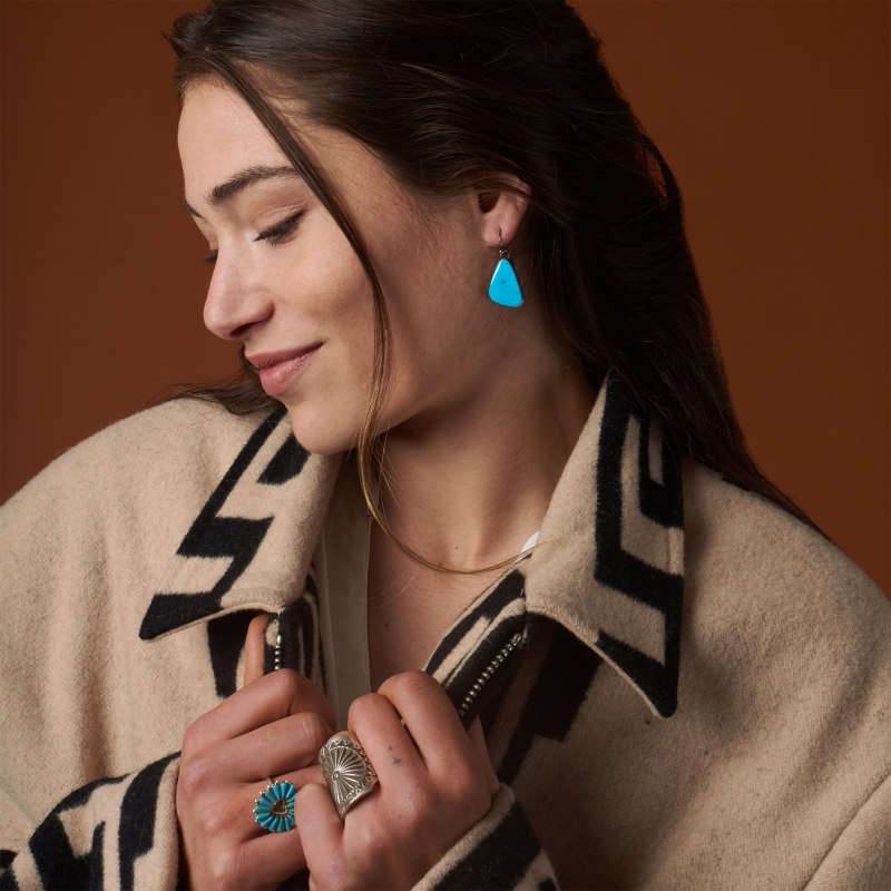 Navajo earrings slices of turquoise BO455 - Harpo Paris