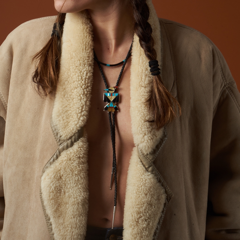 BT67 Zuni Bolo Tie, Thunderbird inlay and silver - Harpo Paris