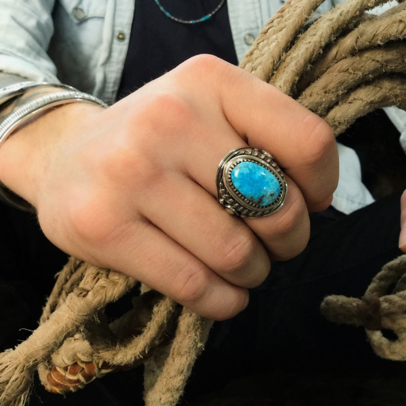 Navajo ring BA375 in turquoise and silver for men - Harpo Paris