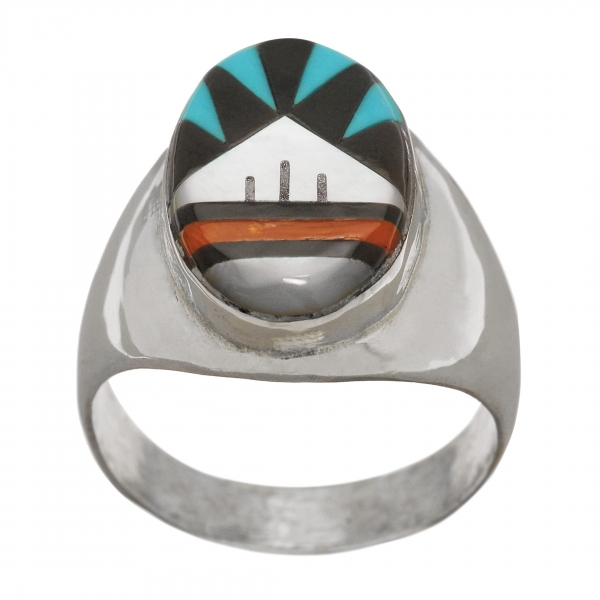 Zuni ring in inlay and silver, BA593 - Harpo Paris
