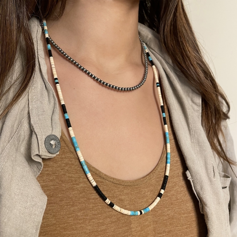 Navajo silver beads necklace, COw20 - Harpo Paris
