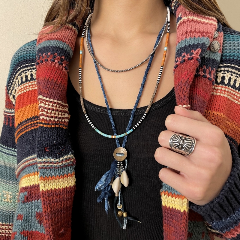 Navajo necklace silver beads, COw36 - Harpo Paris
