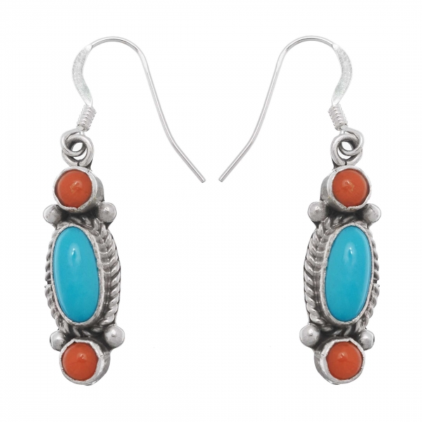 Harpo Paris earrings BOw70 in turquoise, coral and silver