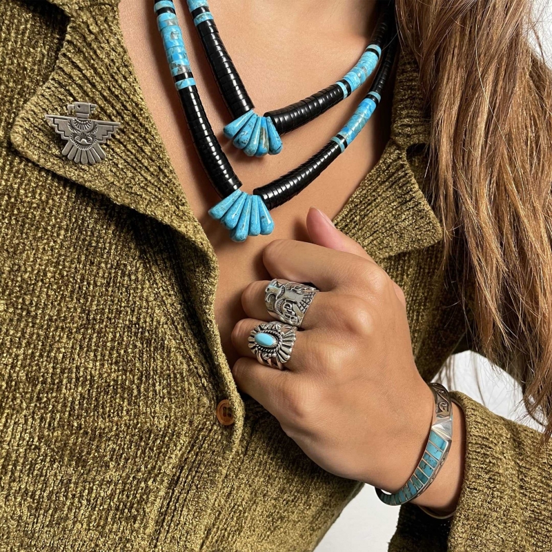 Navajo ring BA856 in silver and turquoise - Harpo Paris