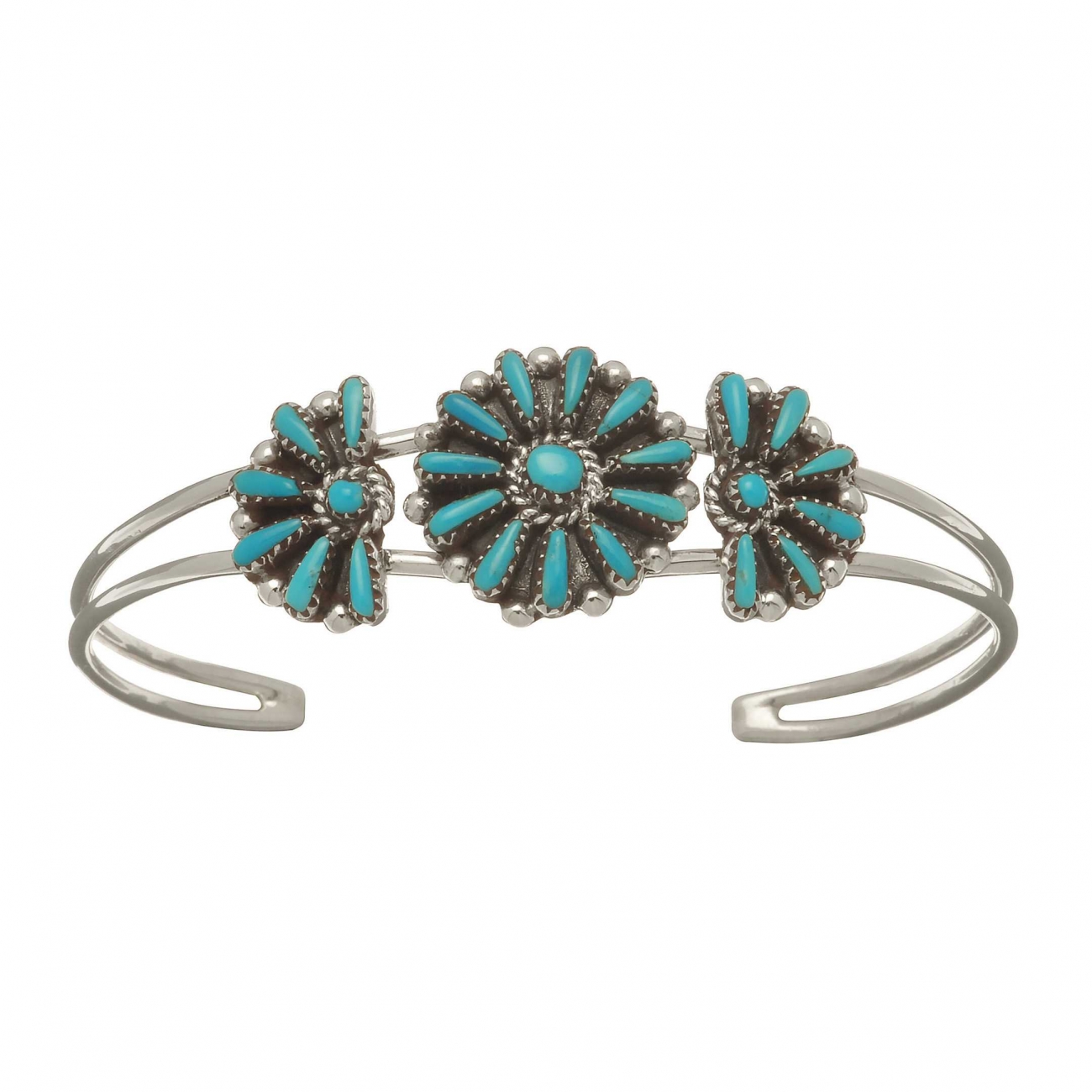 Zuni bracelet BRw119 turquoise flowers and silver - Harpo Paris