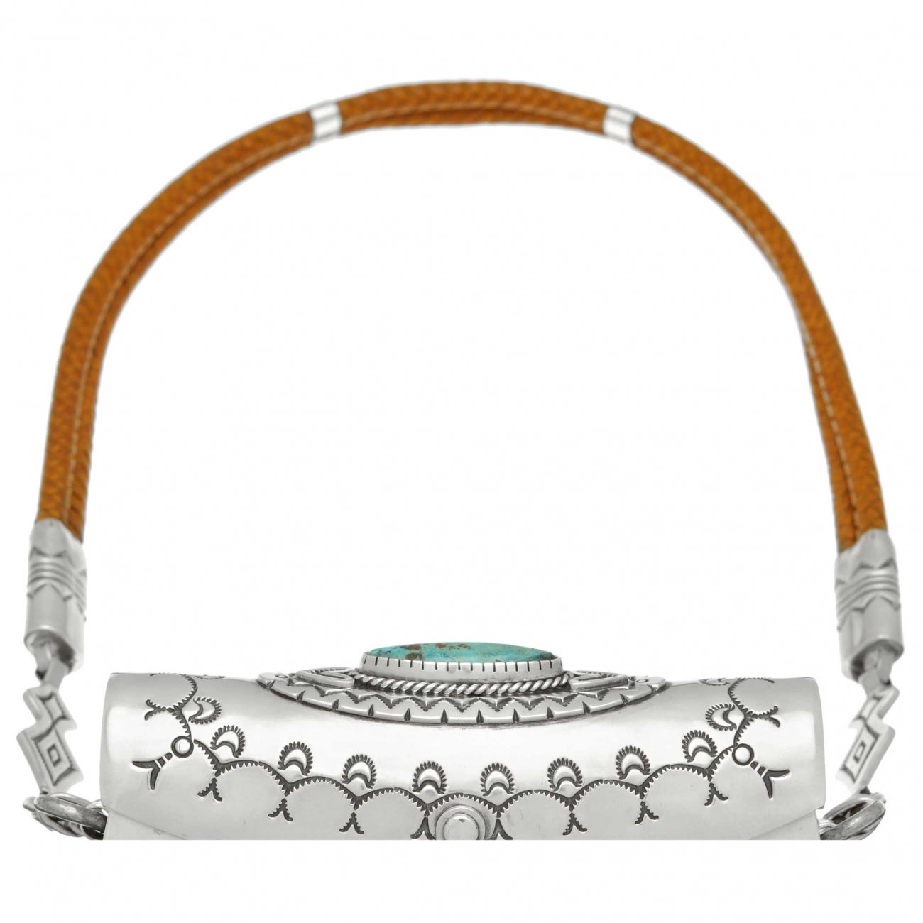 Incredible Navajo Mat Silver Purse with Diamond Turquoise and double  Leather braided strap.