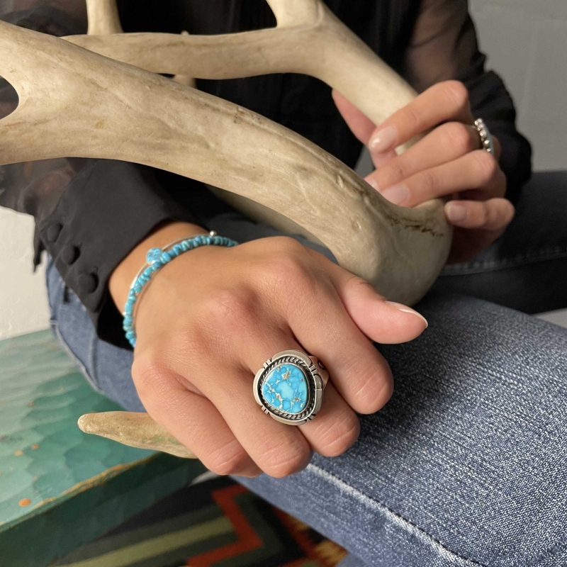 Unisex Navajo ring BA887 in turquoise and silver - Harpo Paris