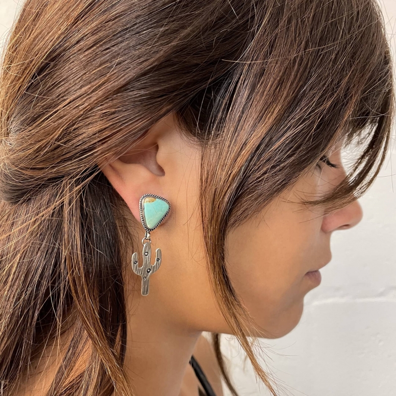 Harpo Paris earrings BO249 cactus in turquoise and silver
