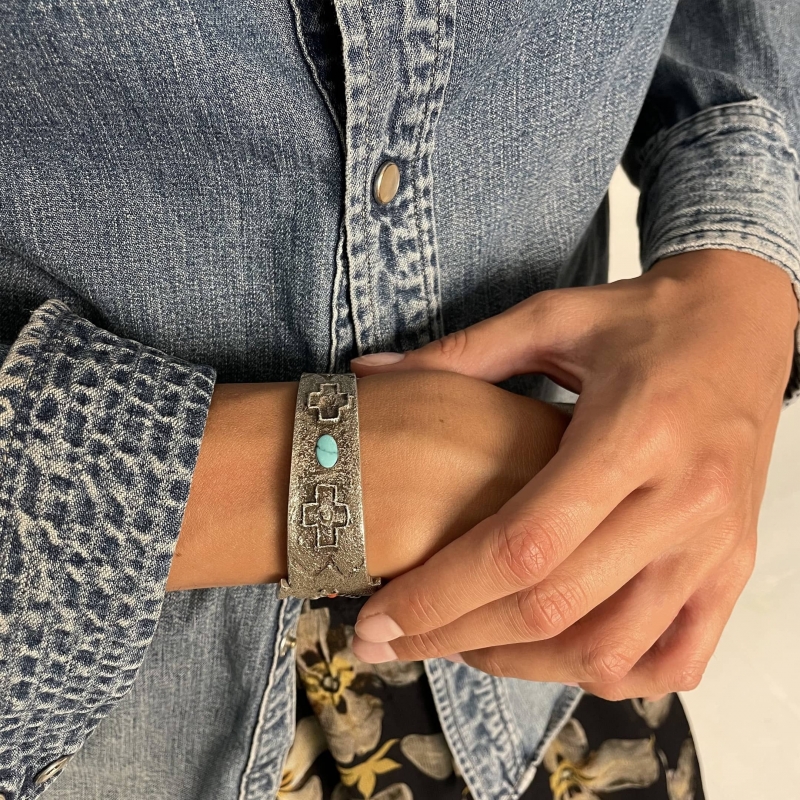 Yei unisex bracelet MIS33 in tufa silver and turquoise - Harpo Paris